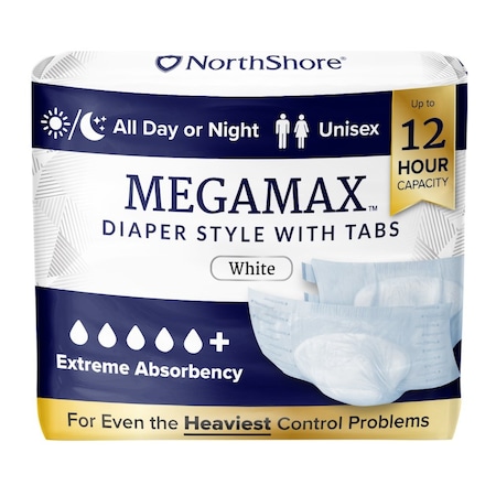 Northshore MEGAMAX Tab-Style Briefs, White, Large, 42"-54", 40PK 1277